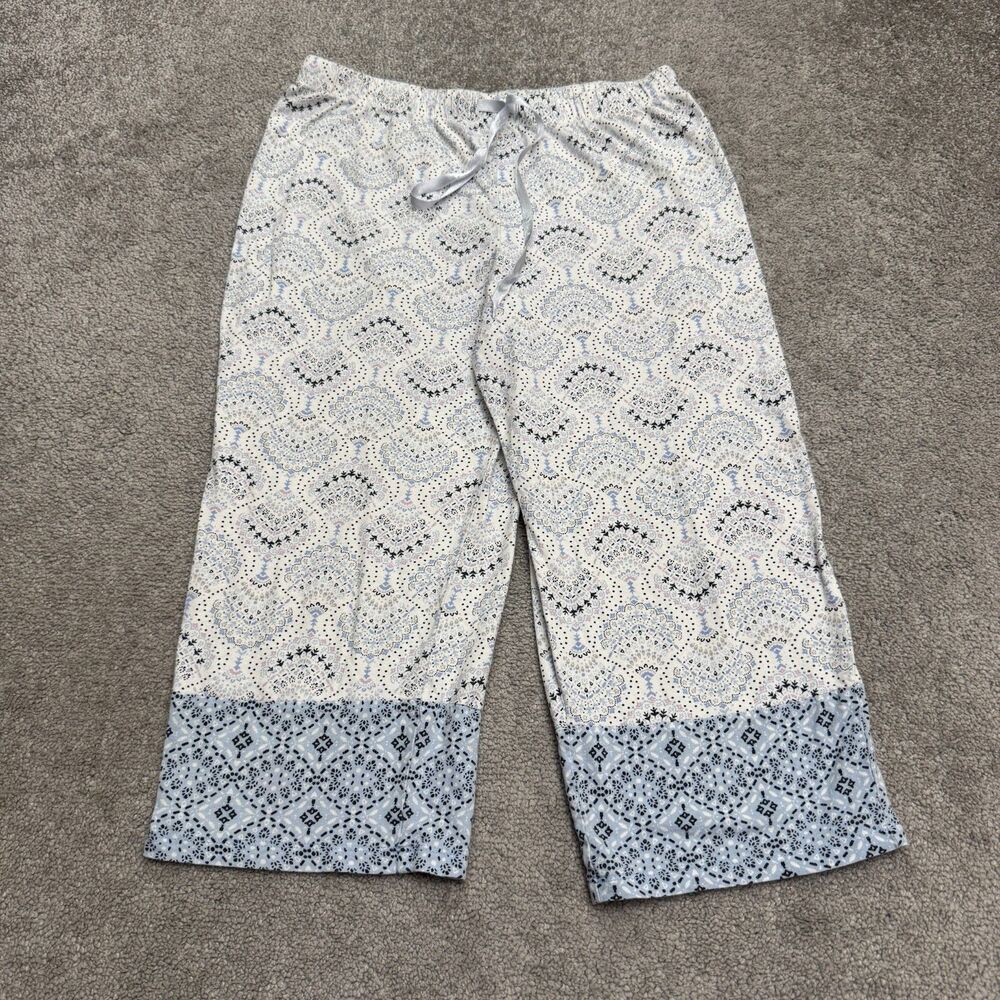 Croft & Barrow Intimates Medallion Capri Pajama Pants Womens Small White Blue